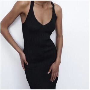 Zara Grey Ribbed Knit Sweater Dress Sz S